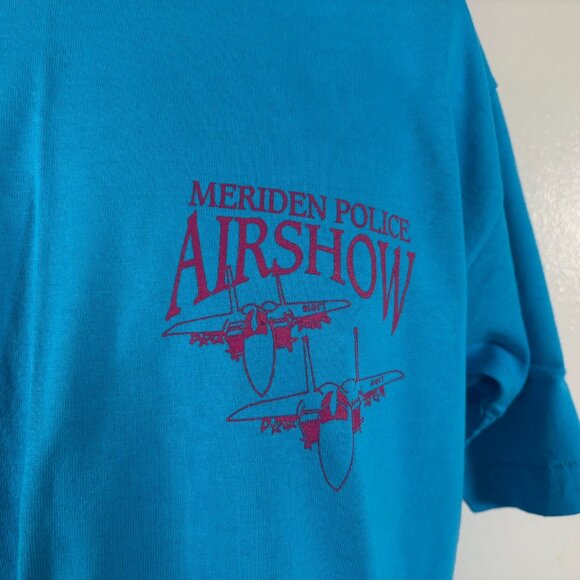 Vintage Meriden Police Airshow T Shirt Mens L Blue Made In USA Security 1995 - Picture 3 of 6